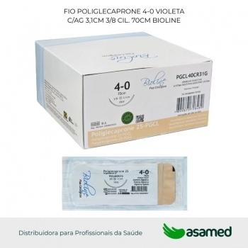 FIO POLIGLECAPRONE VIOLETA 4-0 C/AG 3,1CM 3/8 CIL. 70CM BIOLINE
