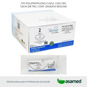 FIO POLIPROPILENO 2 C/3 AG X 7,5CM 3/8 TRG. 50CM BIOLINE