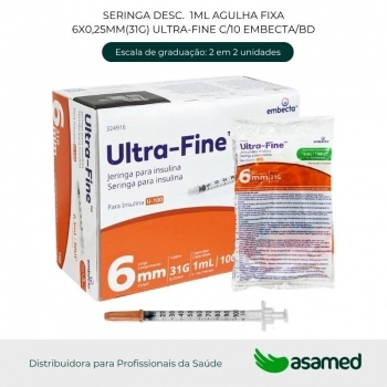 SERINGA DESC. 1ML AGULHA FIXA 6X0,25MM(31G) ULTRA-FINE C/10 EMBECTA/BD