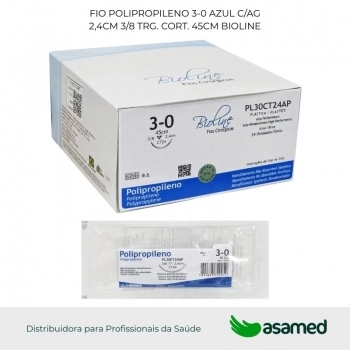 FIO POLIPROPILENO 3-0 AZUL C/AG 2,4CM 3/8 TRG. CORT. 45CM BIOLINE