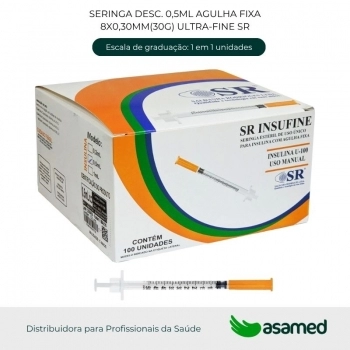 SERINGA DESC. 0,5ML AGULHA FIXA 8X0,30MM(30G) ULTRA-FINE SR