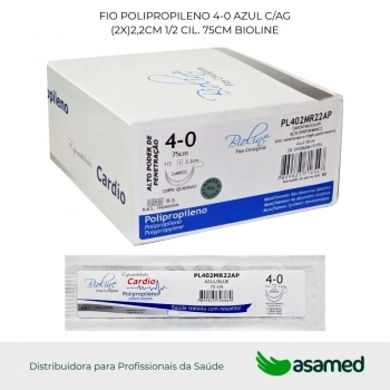 FIO POLIPROPILENO 4-0 AZUL C/AG (2X)2,2CM 1/2 CIL. 75CM BIOLINE