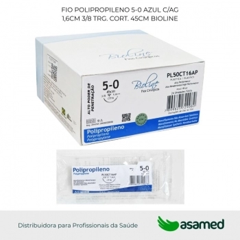FIO POLIPROPILENO 5-0 AZUL C/AG 1,6CM 3/8 TRG. CORT. 45CM BIOLINE