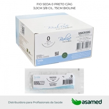 FIO SEDA 0 PRETO C/AG 3,0CM 3/8 CIL. 75CM BIOLINE