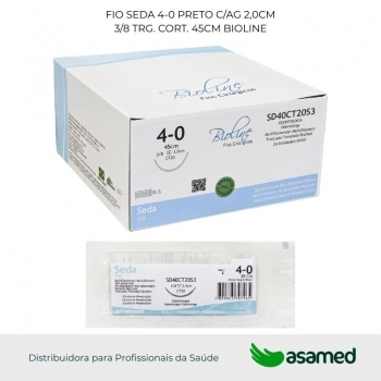 FIO SEDA 4-0 PRETO C/AG 2,0CM 3/8 TRG. CORT. 45CM BIOLINE