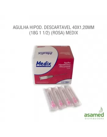 AGULHA HIPOD. DESCARTAVEL 40X1,20MM (18G 1 1/2) (ROSA) MEDIX