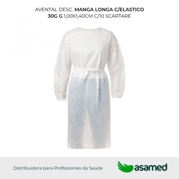 AVENTAL DESC. MANGA LONGA C/ELASTICO 30G G 1,00X1,40CM C/10 SCARTARE