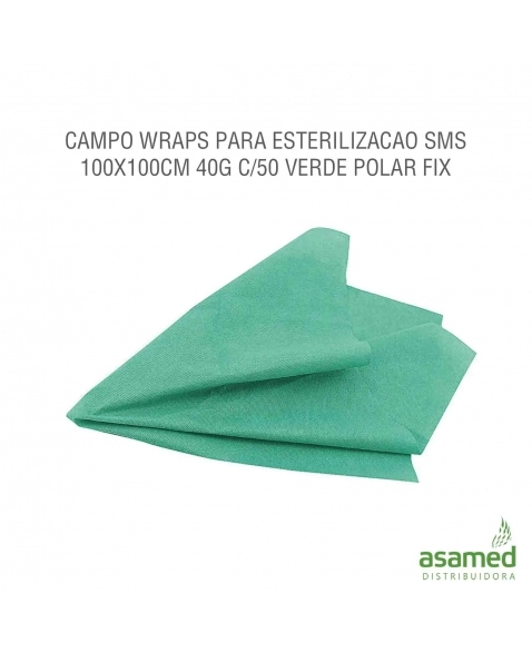 CAMPO WRAPS PARA ESTERILIZACAO SMS 100X100CM 40G C/50 VERDE/AZUL POLAR FIX