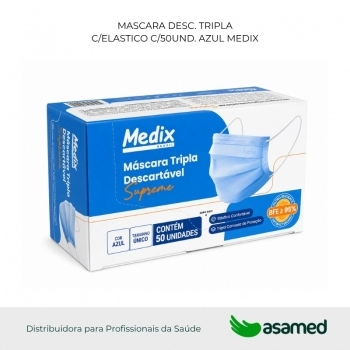MASCARA DESC. TRIPLA C/ELASTICO C/50UND.AZUL MEDIX