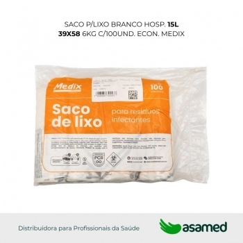 SACO P/LIXO BRANCO HOSP. 15L 39X58 6KG C/100UND. ECON. MEDIX