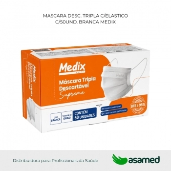 MASCARA DESC. TRIPLA C/ELASTICO C/50UND. BRANCA MEDIX