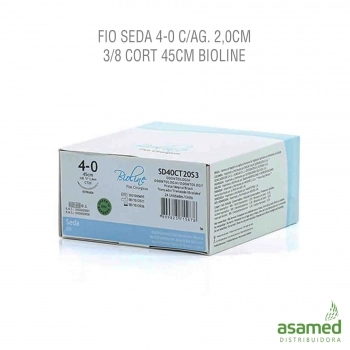 FIO SEDA 4-0 C/AG. 2,0CM 3/8 CORT 45CM BIOLINE