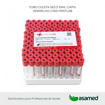 TUBO COLETA SECO 10ML C/ATIV VERMELHO C/100 FIRSTLAB