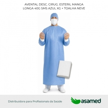 AVENTAL DESC. CIRUG. ESTERIL MANGA LONGA 40G SMS AZUL XG + TOALHA NEVE