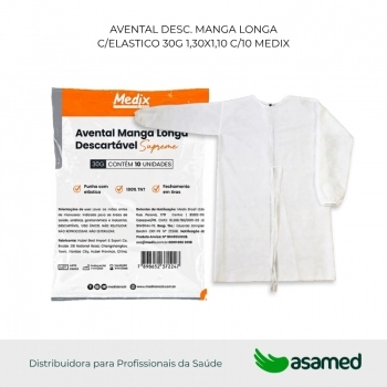 AVENTAL DESC. MANGA LONGA C/ELASTICO 30G 1,30X1,00 C/10 MEDIX