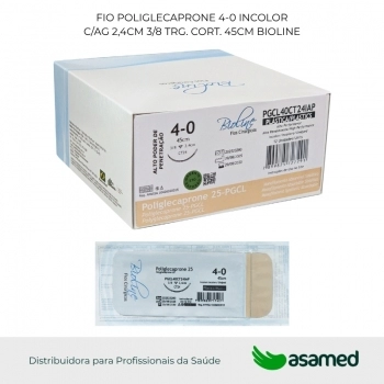 FIO POLIGLECAPRONE 4-0 INCOLOR C/AG 2,4CM 3/8 TRG. CORT. (ACO 300) 45CM BIOLINE