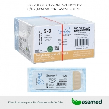 FIO POLIGLECAPRONE 5-0 INCOLOR C/AG 1,6CM 3/8 CORT. 45CM BIOLINE
