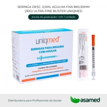 SERINGA DESC. 0,5ML AGULHA FIXA 8X0,30MM(30G) ULTRA-FINE BLISTER UNIQMED