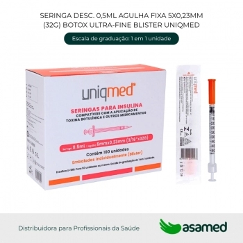 SERINGA DESC. 0,5ML AGULHA FIXA 5X0,23MM(32G) BOTOX ULTRA-FINE UNIQ