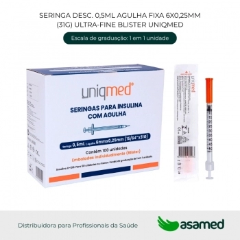 SERINGA DESC. 0,5ML AGULHA FIXA 6X0,25MM(31G) ULTRA-FINE BLISTER UNIQMED