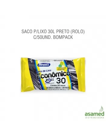 SACO P/LIXO 30L PRETO (ROLO) C/50UND. BOMPACK