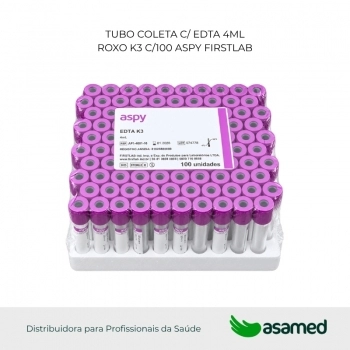 TUBO COLETA C/ EDTA 4ML ROXO K3 C/100 ASPY FIRSTLAB