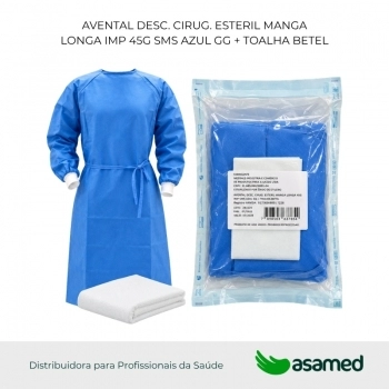 AVENTAL DESC. CIRUG. ESTERIL MANGA LONGA IMP 45G SMS AZUL GG + TOALHA BETEL