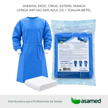 AVENTAL DESC. CIRUG. ESTERIL MANGA LONGA IMP 45G SMS AZUL G + TOALHA PROTDESC