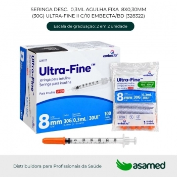 SERINGA DESC. 0,3ML AGULHA FIXA 8X0,30MM(30G) ULTRA-FINE II C/10 EMBECTA