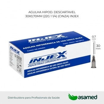 AGULHA HIPOD. DESCARTAVEL 30X0,70MM (22G 1 1/4) (CINZA) INJEX