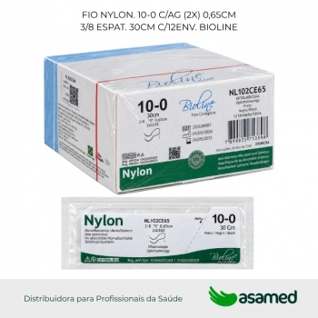 FIO NYLON. 10-0 C/AG (2X) 0,65CM 3/8 ESPAT. 30CM C/12ENV. BIOLINE