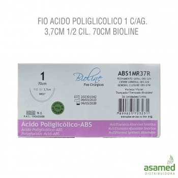 FIO ACIDO POLIGLICOLICO 1 C/AG. 3,7CM 1/2 CIL. 70CM BIOLINE