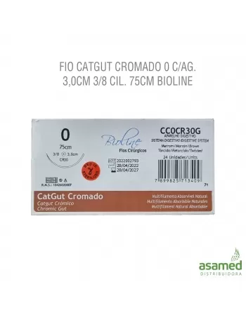 FIO CATGUT CROMADO 0 C/AG. 3,0CM 3/8 CIL. 75CM BIOLINE