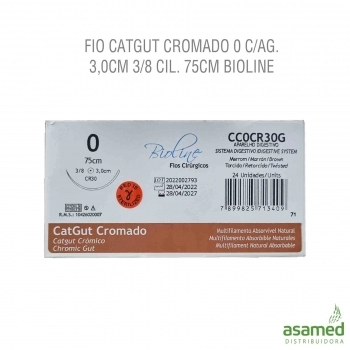 FIO CATGUT CROMADO 0 C/AG. 3,0CM 3/8 CIL. 75CM BIOLINE