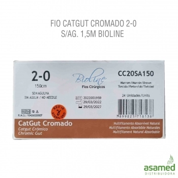 FIO CATGUT CROMADO 2-0 S/AG. 1,5M BIOLINE