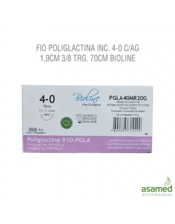FIO POLIGLACTINA INC. 4-0 C/AG 1,9CM 3/8 TRG. 70CM BIOLINE