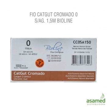 FIO CATGUT CROMADO 0 S/AG. 1,5M BIOLINE