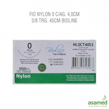 FIO NYLON 0 C/AG. 4,0CM 3/8 TRG. 45CM BIOLINE