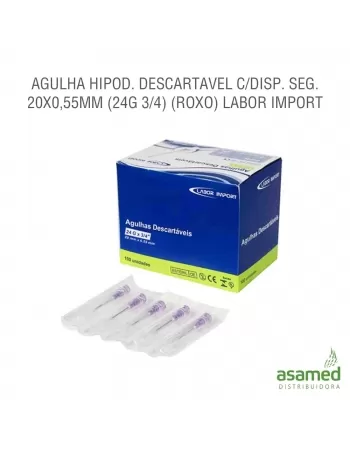 AGULHA HIPOD. DESCARTAVEL C/DISP. SEG. 20X0,55MM (24G 3/4) (ROXO) LABOR IMPORT