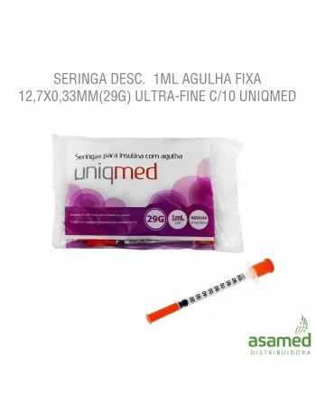 SERINGA DESC. 1ML AGULHA FIXA 12,7X0,33MM(29G) ULTRA-FINE C/10 UNIQ