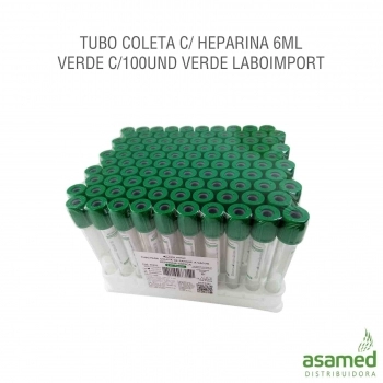 TUBO COLETA C/ HEPARINA 6ML VERDE C/100UND VERDE LABOIMPORT