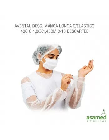 AVENTAL DESC. MANGA LONGA C/ELASTICO 40G G 1,00X1,40CM C/10 DESCARTEE