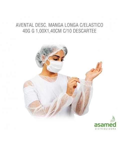 AVENTAL DESC. MANGA LONGA C/ELASTICO 40G G 1,00X1,40CM C/10 DESCARTEE