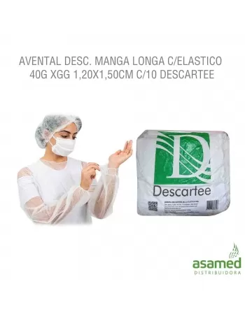 AVENTAL DESC. MANGA LONGA C/ELASTICO 40G XGG 1,20X1,50CM C/10 DESCARTEE