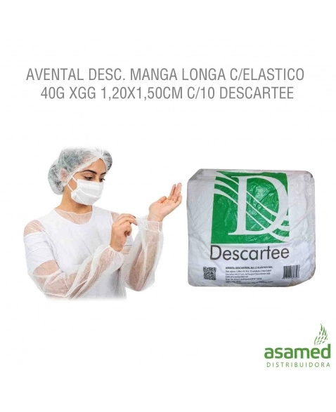 AVENTAL DESC. MANGA LONGA C/ELASTICO 40G XGG 1,20X1,50CM C/10 DESCARTEE