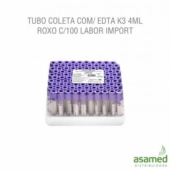 TUBO COLETA C/ EDTA K3 4ML ROXO C/100 LABOR IMPORT