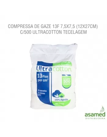 COMPRESSA DE GAZE 13F 7,5X7,5 (12X27CM) C/500 ULTRACOTTON TECELAGEM