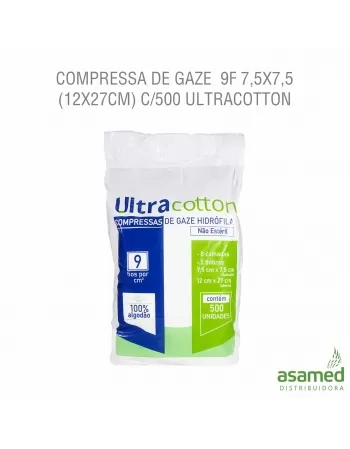 COMPRESSA DE GAZE 9F 7,5X7,5 (12X27CM) C/500 ULTRACOTTON