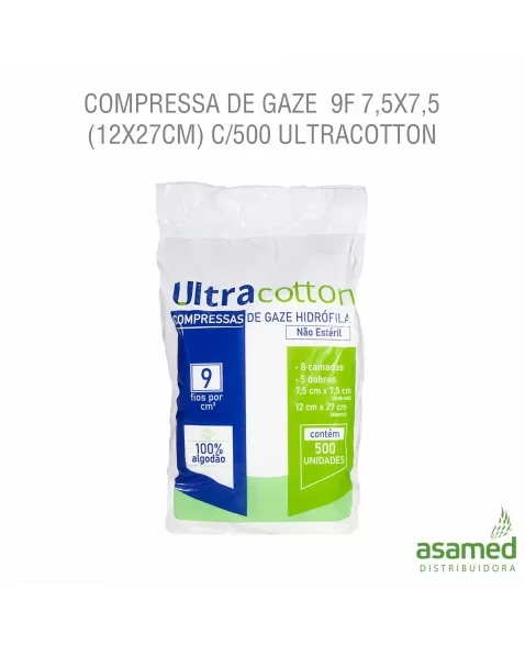 COMPRESSA DE GAZE 9F 7,5X7,5 (12X27CM) C/500 ULTRACOTTON