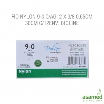 FIO NYLON 9-0 C/AG. 2 X 3/8 0,65CM 30CM C/12ENV. BIOLINE
